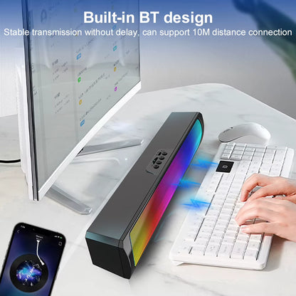 RGB Computer Speaker Bluetooth-Compatible5.0 Soundbar Stereo Subwoofer Portable Computer Sound Bar for Desktop PC Laptop