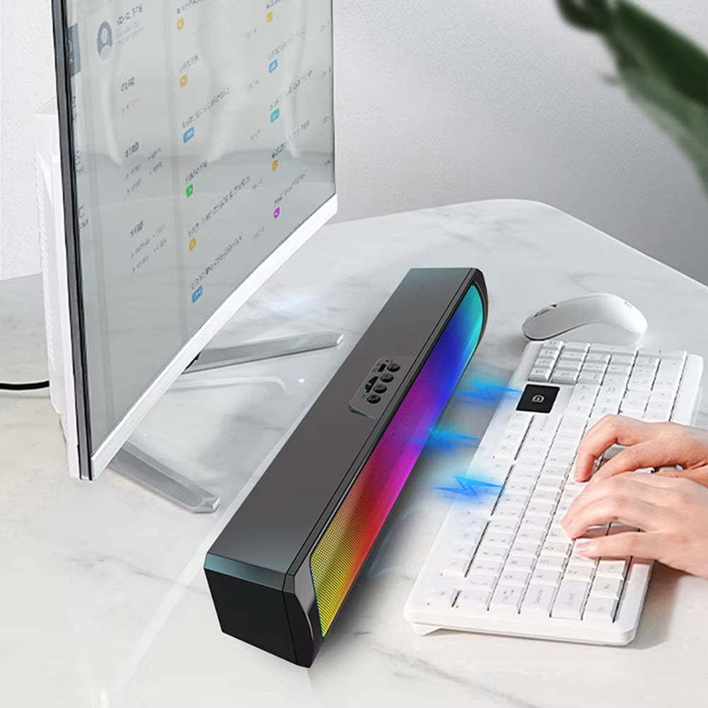 RGB Computer Speaker Bluetooth-Compatible5.0 Soundbar Stereo Subwoofer Portable Computer Sound Bar for Desktop PC Laptop
