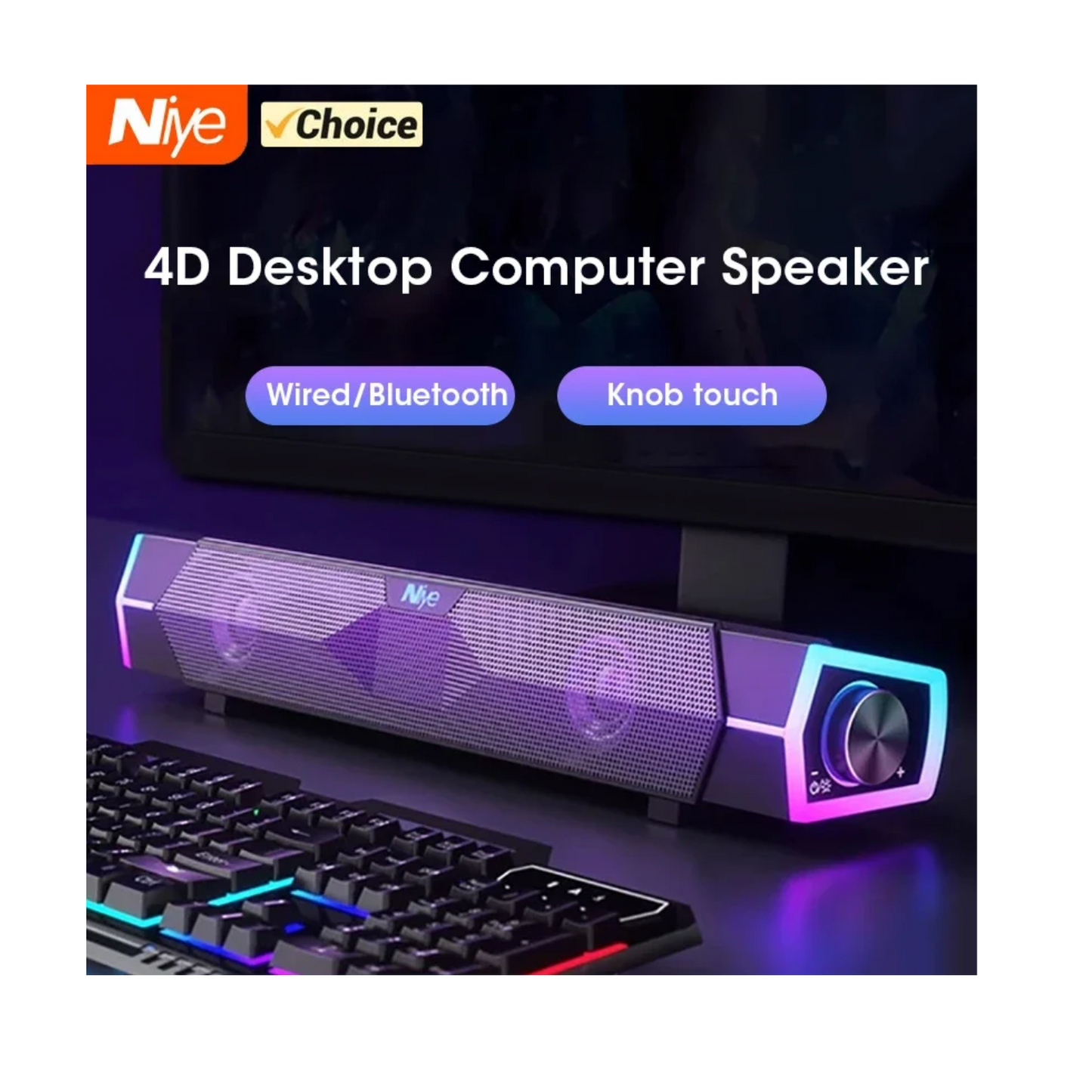 4D Bluetooth Soundbar | Stereo Subwoofer Speaker for PC & Laptop