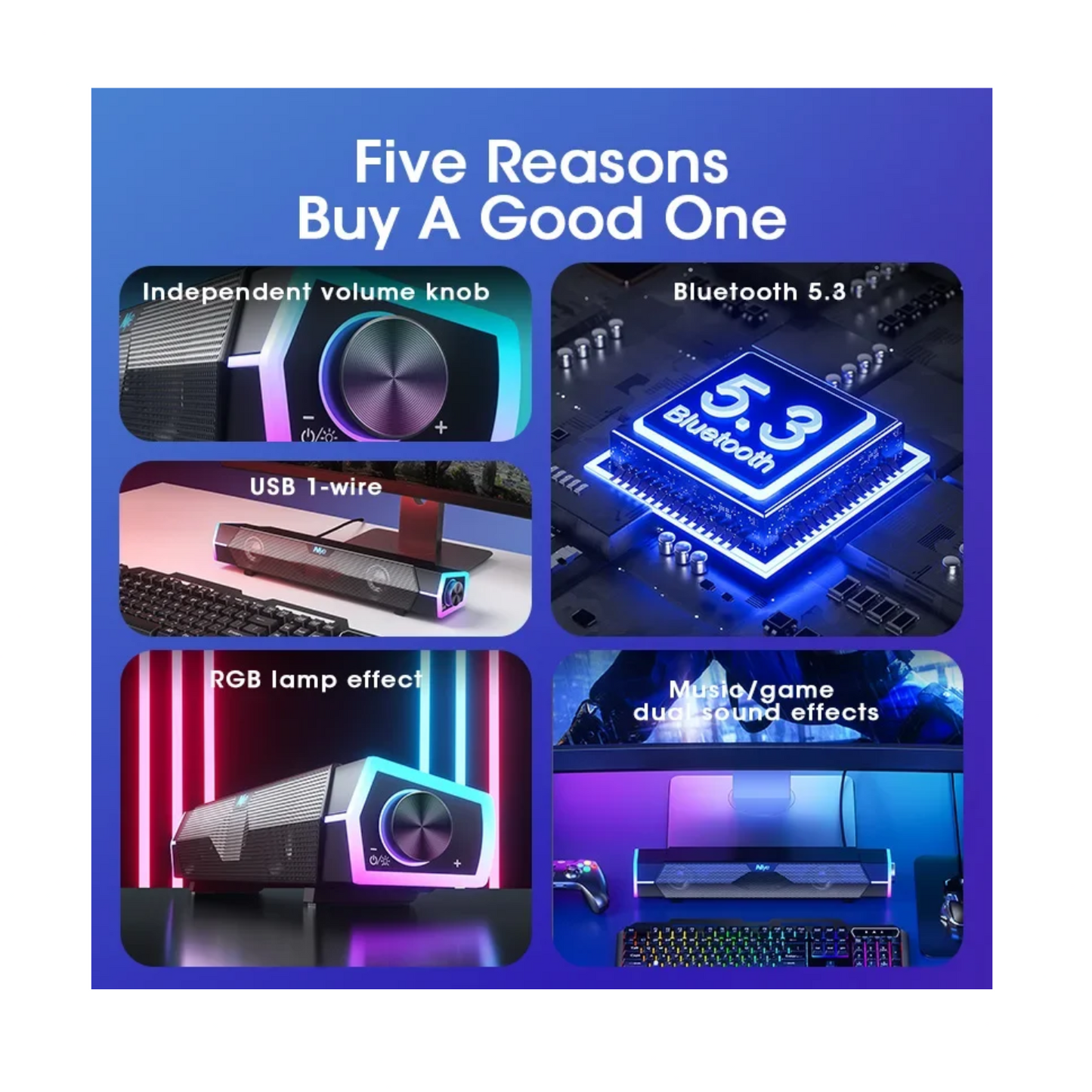 4D Bluetooth Soundbar | Stereo Subwoofer Speaker for PC & Laptop